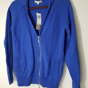 NEW WT Joan Vass Forever Blue Zipper Sweater